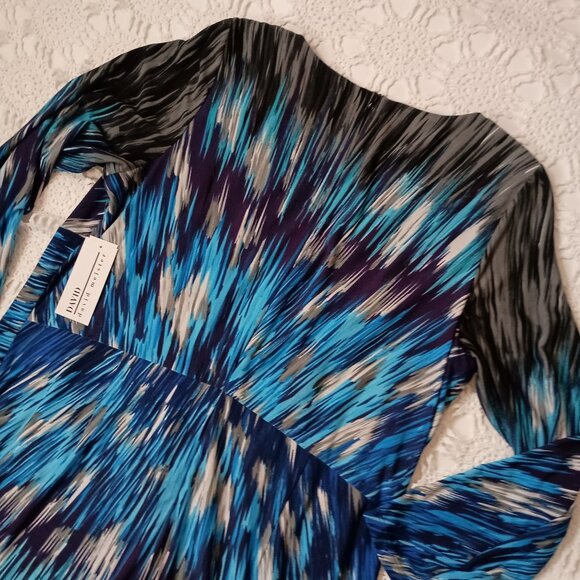 New David Meister Sheath Pencil Dress Starburst Knit Blue Gray 3/4 Slv 20W Women - Picture 10 of 11